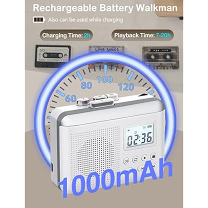 Gracioso Portable Cassette Player Recorder Converter,Cassette to MP3 via SD Card,Walkman Cassette Tape Player with 1000mah Rechargeable Battery,Built-in Microphone&Speaker,Headphone Jack,16GB SD Card