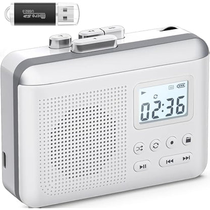 Gracioso Portable Cassette Player Recorder Converter,Cassette to MP3 via SD Card,Walkman Cassette Tape Player with 1000mah Rechargeable Battery,Built-in Microphone&Speaker,Headphone Jack,16GB SD Card
